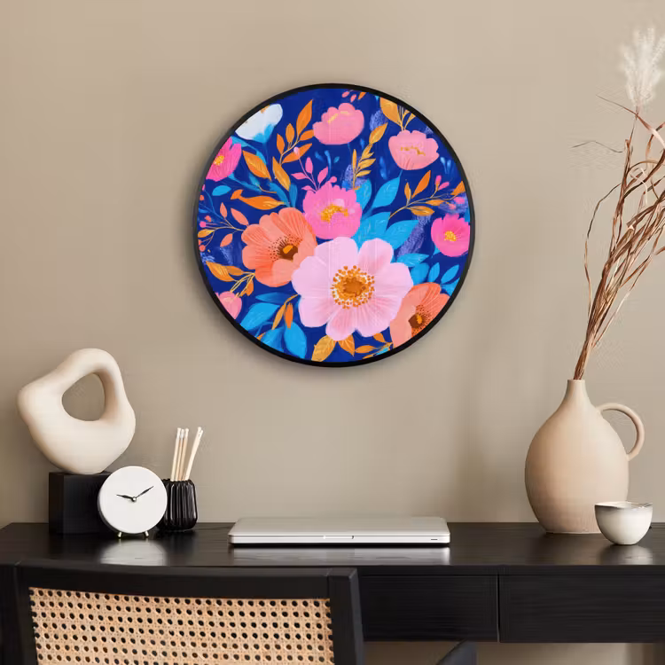 Bloemen - Blauw - Roze Fotolijst rond zonder passe partout klein -sfeer1