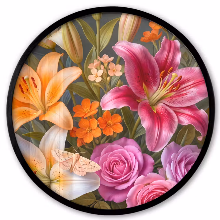 Bloemen - Boeket - Natuur - Kleurrijk - Modern Fotolijst rond zonder passe partout klein -3d