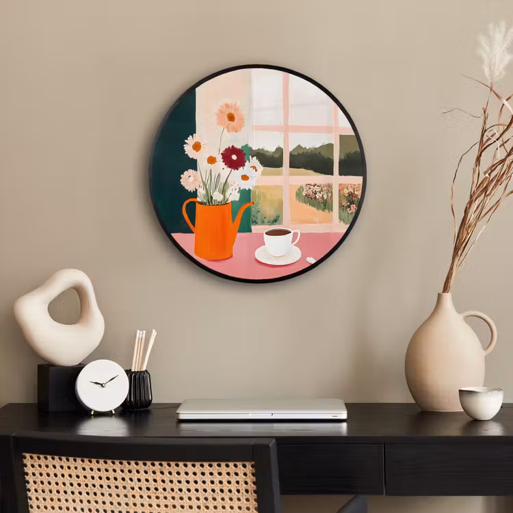 Bloemen - Koffie - Raam Fotolijst rond zonder passe partout klein -sfeer1