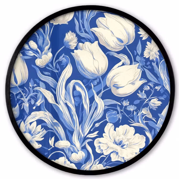 Bloemen - Delfts Blauw - Patroon - Tulp Fotolijst rond zonder passe partout klein -3d