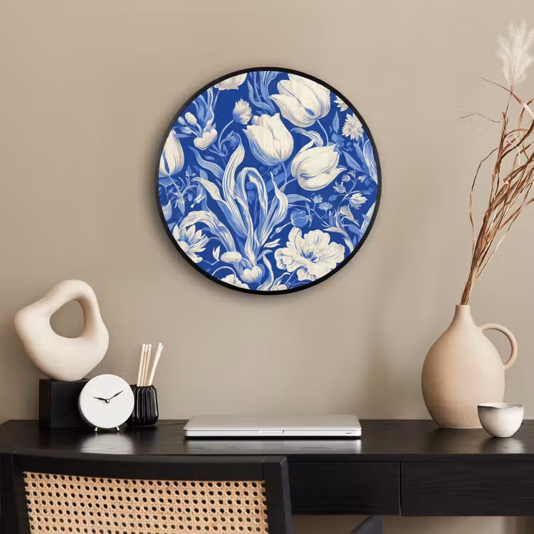 Bloemen - Delfts Blauw - Patroon - Tulp Fotolijst rond zonder passe partout klein -sfeer1