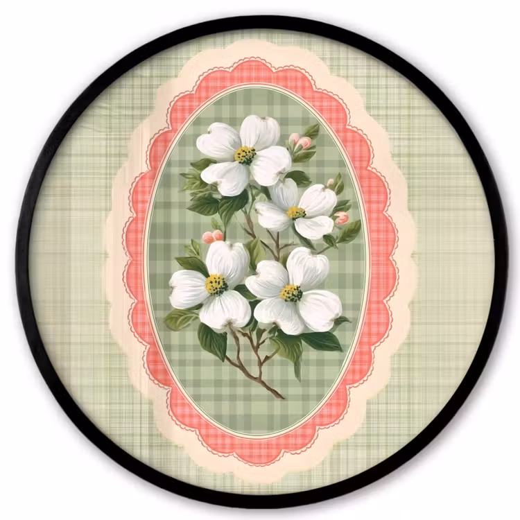 Bloemen - Illustratie - Geruit - Groen Fotolijst rond zonder passe partout klein -3d