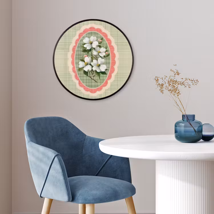 Bloemen - Illustratie - Geruit - Groen Fotolijst rond zonder passe partout klein -sfeer2