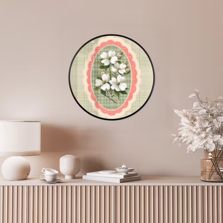 Bloemen - Illustratie - Geruit - Groen Fotolijst rond zonder passe partout klein -sfeer3