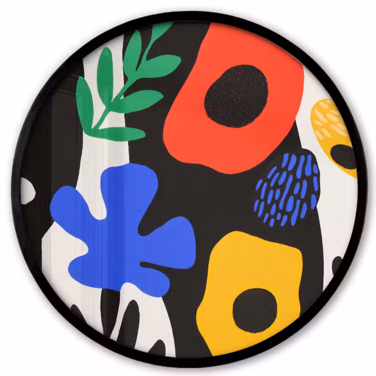 Bloemen - Bladeren - Abstract - Zwart Fotolijst rond zonder passe partout klein -3d