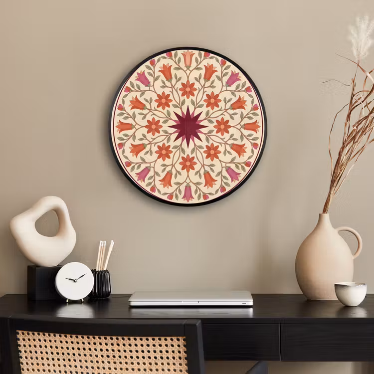 Bloemen - Mandala - Decoratief - Rood Fotolijst rond zonder passe partout klein -sfeer1