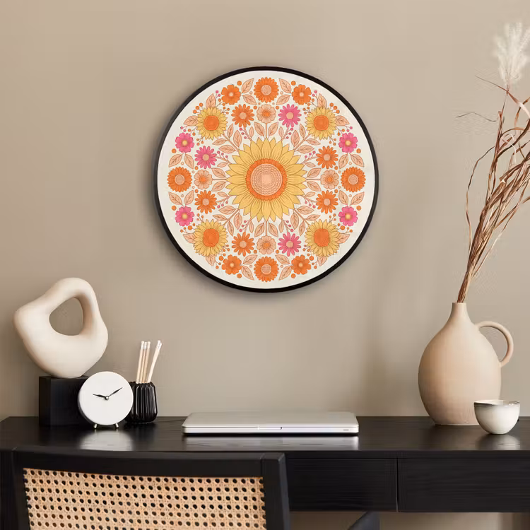 Bloemen - Mandala - Patroon - Kleurrijk Fotolijst rond zonder passe partout klein -sfeer1