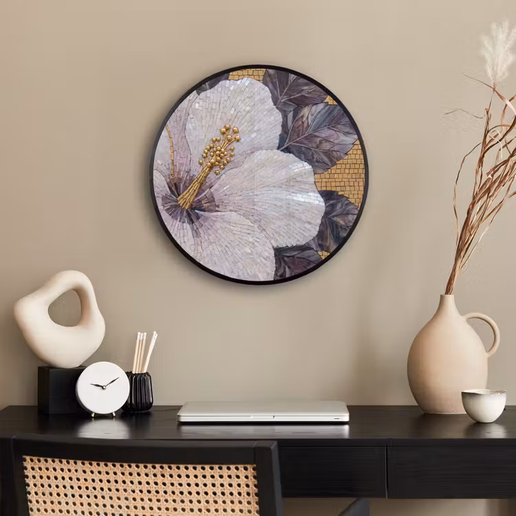 Bloemen - Mozaïek - Kunst - Modern - Goud Fotolijst rond zonder passe partout klein -sfeer1