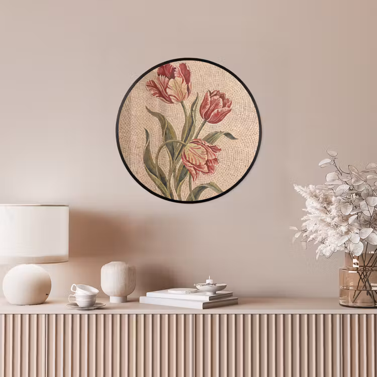 Bloemen - Mozaïek - Rood - Groen - Kunst Fotolijst rond zonder passe partout klein -sfeer3