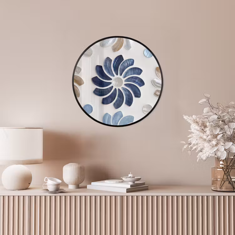 Bloemen - Parelmoer - Abstract - Patroon - Blauw Fotolijst rond zonder passe partout klein -sfeer3