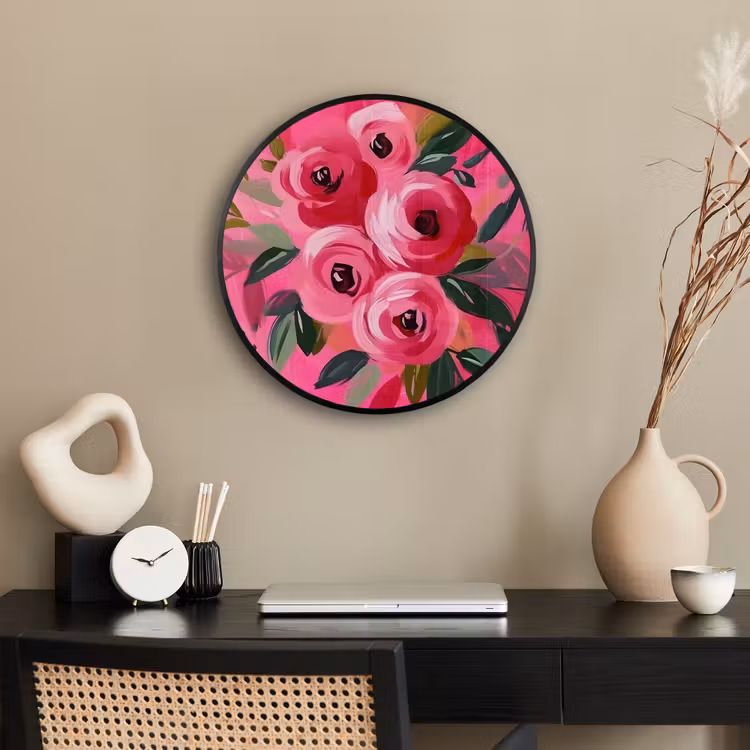 Bloemen - Verf - Roze Fotolijst rond zonder passe partout klein -sfeer1