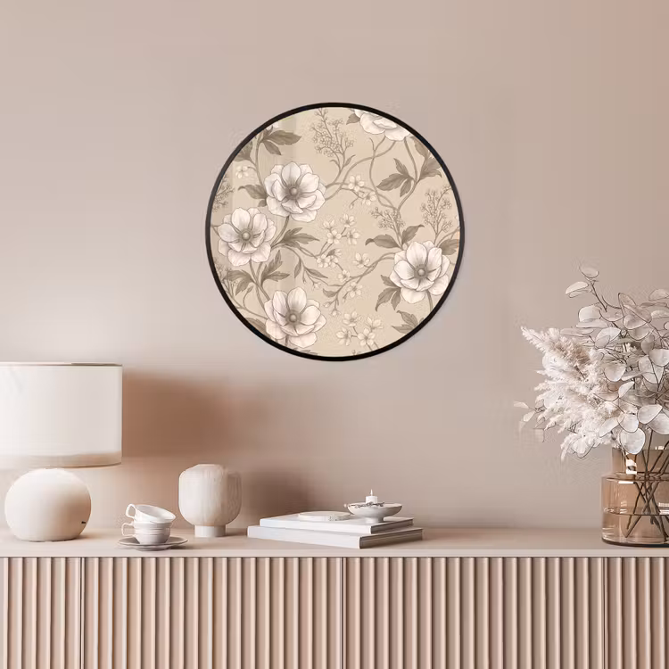 Bloemen - Patroon - Beige Fotolijst rond zonder passe partout klein -sfeer3