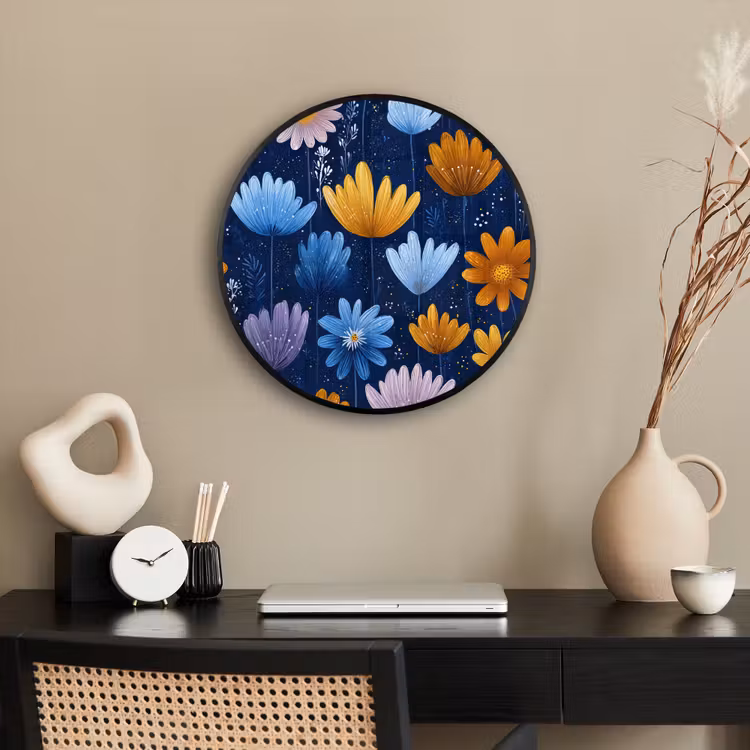 Bloemen - Patroon - Blauw - Contrast Fotolijst rond zonder passe partout klein -sfeer1