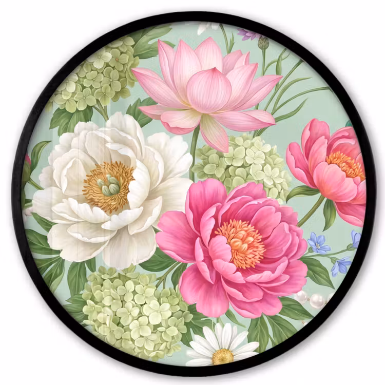 Bloemen - Patroon - Botanisch - Groen Fotolijst rond zonder passe partout klein -3d