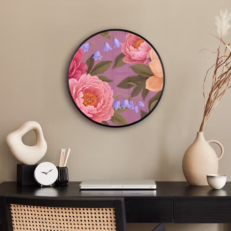 Bloemen - Patroon - Illustratie - Roze Fotolijst rond zonder passe partout klein -sfeer1