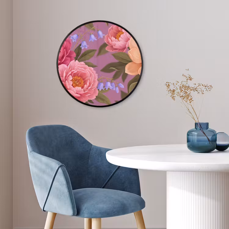 Bloemen - Patroon - Illustratie - Roze Fotolijst rond zonder passe partout klein -sfeer2