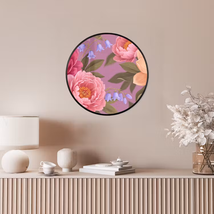 Bloemen - Patroon - Illustratie - Roze Fotolijst rond zonder passe partout klein -sfeer3