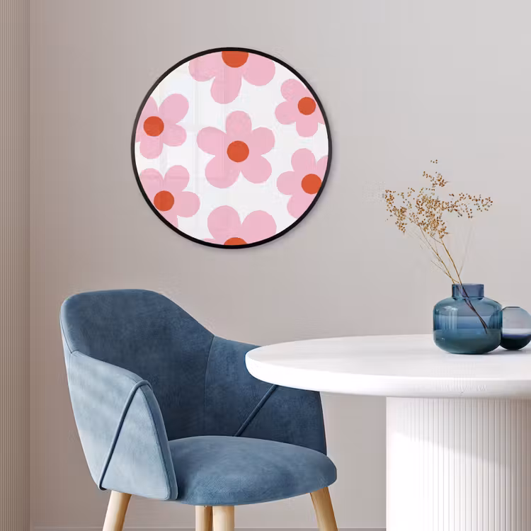 Bloemen - Patroon - Modern - Roze - Wit Fotolijst rond zonder passe partout klein -sfeer2