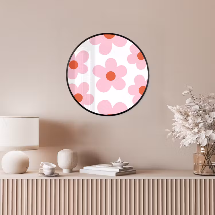 Bloemen - Patroon - Modern - Roze - Wit Fotolijst rond zonder passe partout klein -sfeer3