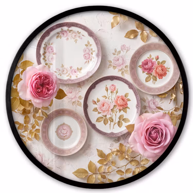 Bloemen - Patroon - Vintage - Roze - Decoratie Fotolijst rond zonder passe partout klein -3d