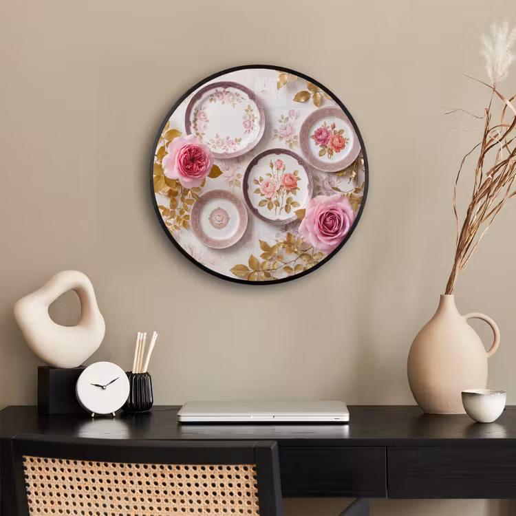 Bloemen - Patroon - Vintage - Roze - Decoratie Fotolijst rond zonder passe partout klein -sfeer1