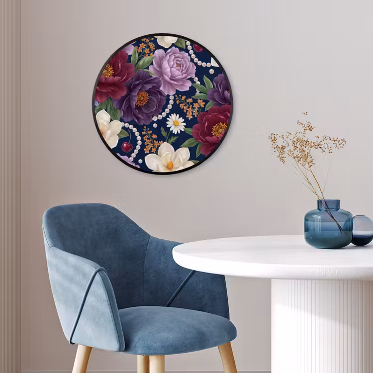 Bloemen - Parels - Decoratie - Modern - Blauw Fotolijst rond zonder passe partout klein -sfeer2