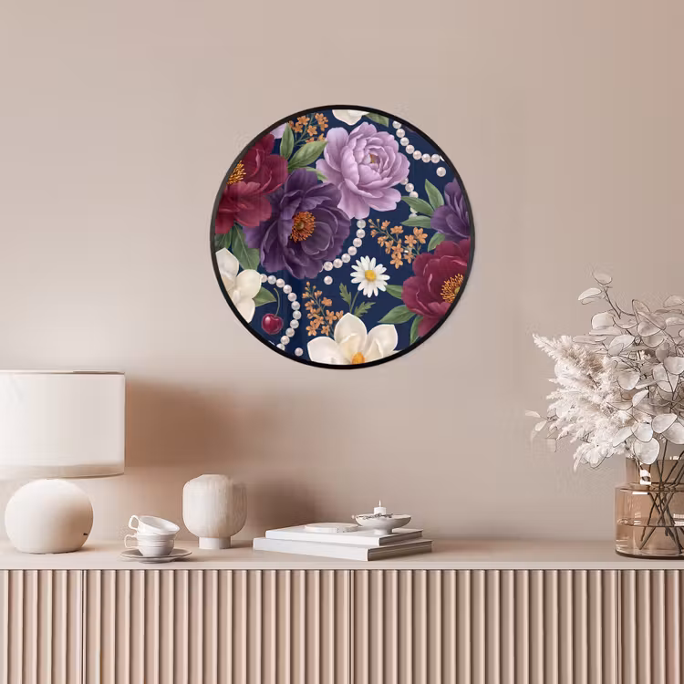 Bloemen - Parels - Decoratie - Modern - Blauw Fotolijst rond zonder passe partout klein -sfeer3