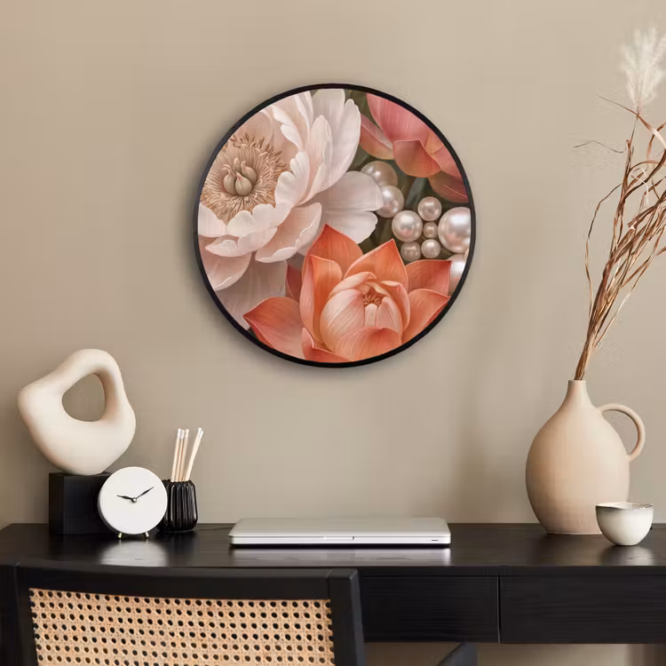 Bloemen - Parels - Elegant - Roze - Wit Fotolijst rond zonder passe partout klein -sfeer1