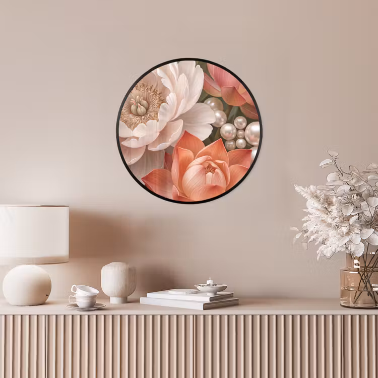 Bloemen - Parels - Elegant - Roze - Wit Fotolijst rond zonder passe partout klein -sfeer3