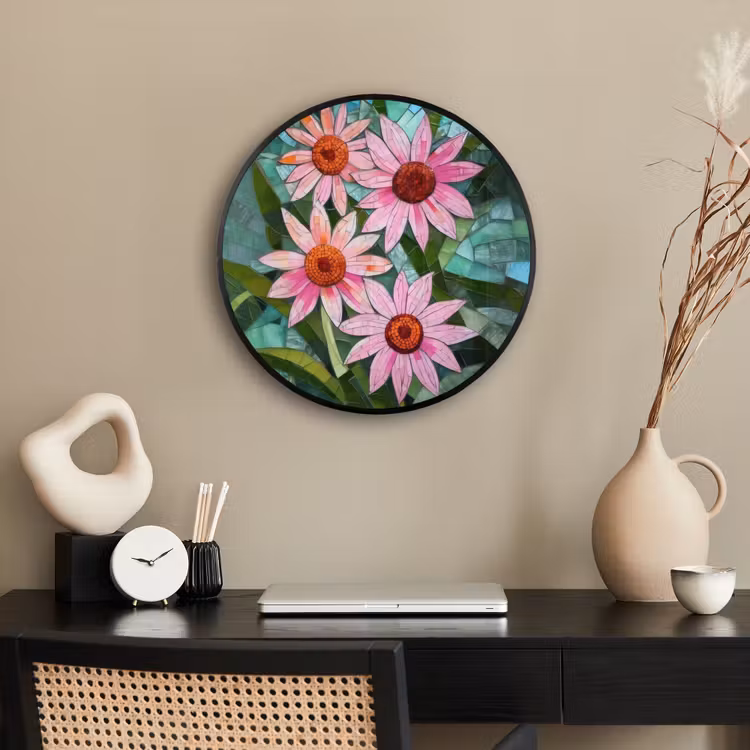 Bloemen - Roze - Glasmozaïek Fotolijst rond zonder passe partout klein -sfeer1