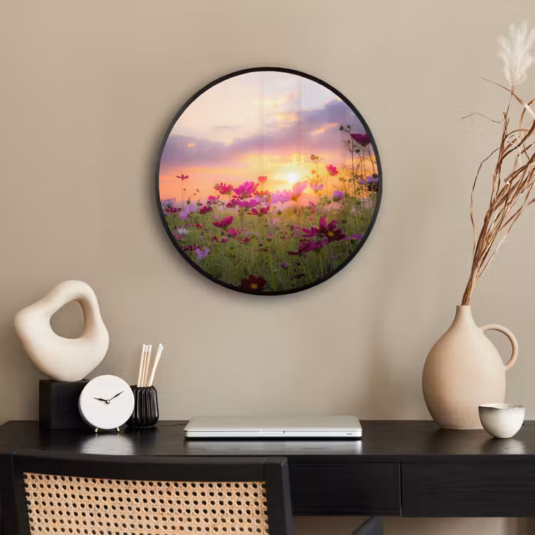 Bloemen - Roze - Zonsondergang - Natuur - Weide - Horizon Fotolijst rond zonder passe partout klein -sfeer1