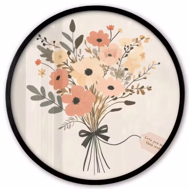 Bloemen - Quote - Beige - Lint Fotolijst rond zonder passe partout klein -3d
