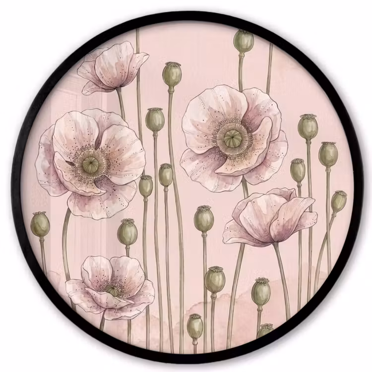 Bloemen - Zomer - Natuur - Aquarel - Roze Fotolijst rond zonder passe partout klein -3d