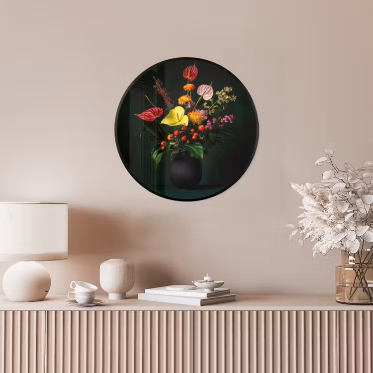 Bloemen - Vaas - Zwart Fotolijst rond zonder passe partout klein -sfeer3