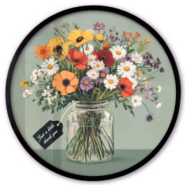 Bloemen - Vaas - Kaartje Fotolijst rond zonder passe partout klein -3d