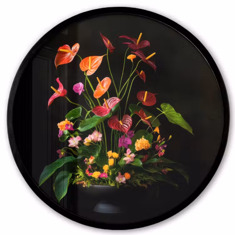 Bloemen - Vaas - Kleurrijk Fotolijst rond zonder passe partout klein -3d