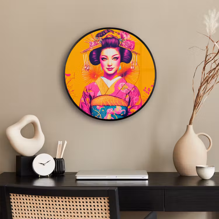 Bloemen - Vrouw - Kimono - Roze Fotolijst rond zonder passe partout klein -sfeer1