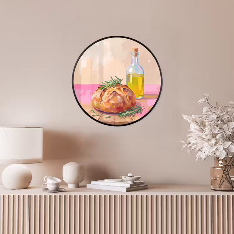 Eten - Brood - Olijfolie - Abstract - Keuken Fotolijst rond zonder passe partout klein -sfeer3