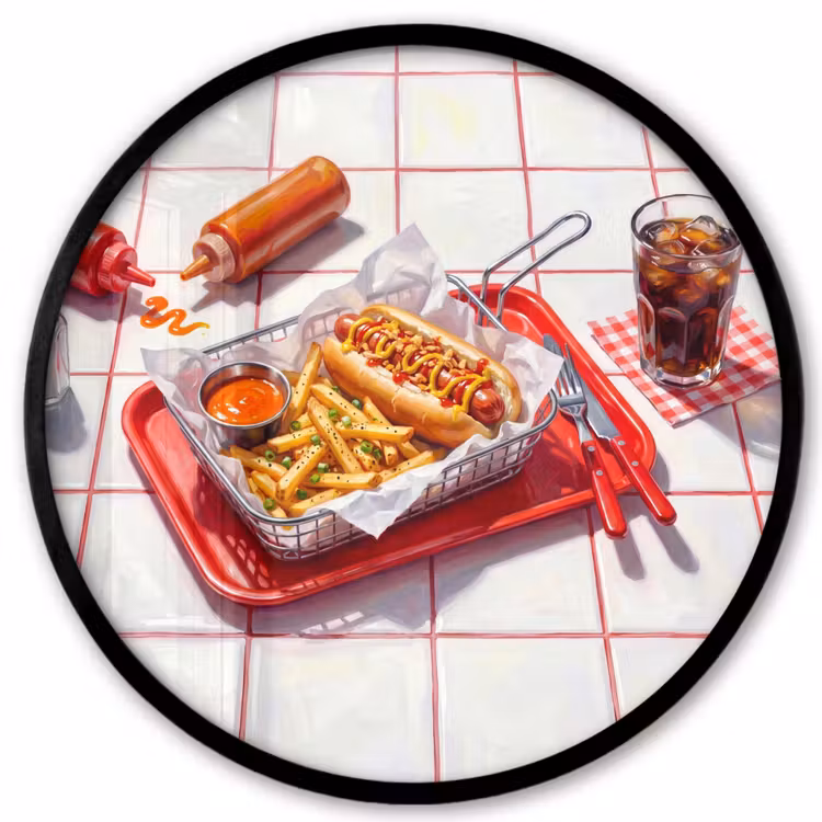 Eten - Hotdog - Fastfood - Modern - Rood Fotolijst rond zonder passe partout klein -3d
