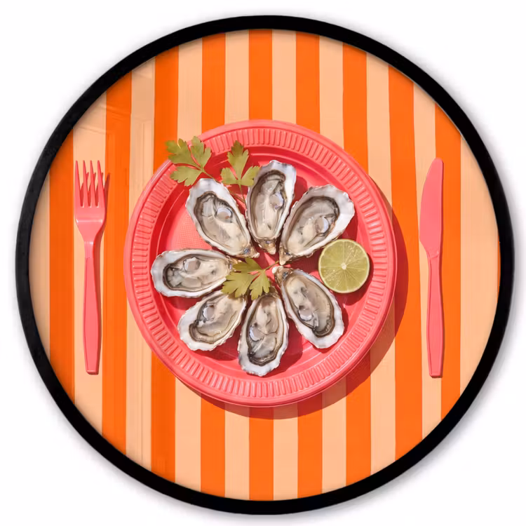 Eten - Oester - Zeevruchten - Oranje - Modern Fotolijst rond zonder passe partout klein -3d