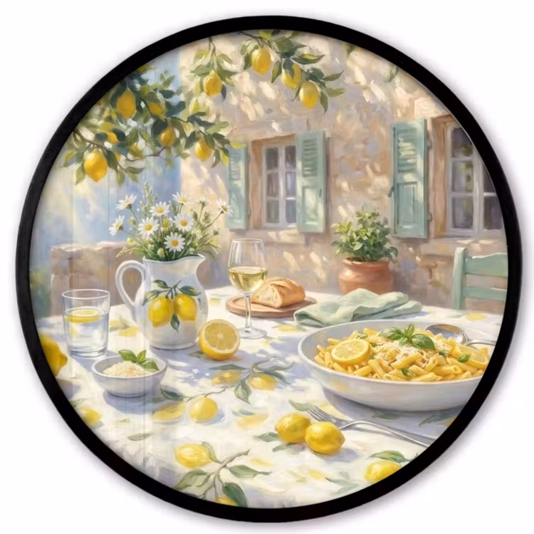 Eten - Terras - Zomer - Geschilderd - Geel Fotolijst rond zonder passe partout klein -3d