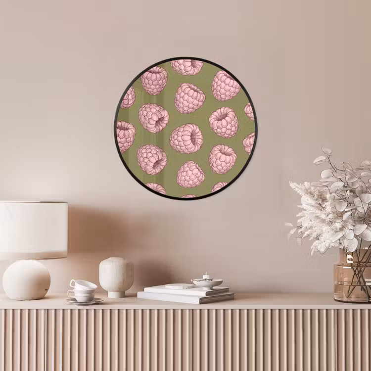 Eten - Patroon - Illustratie - Roze - Groen Fotolijst rond zonder passe partout klein -sfeer3