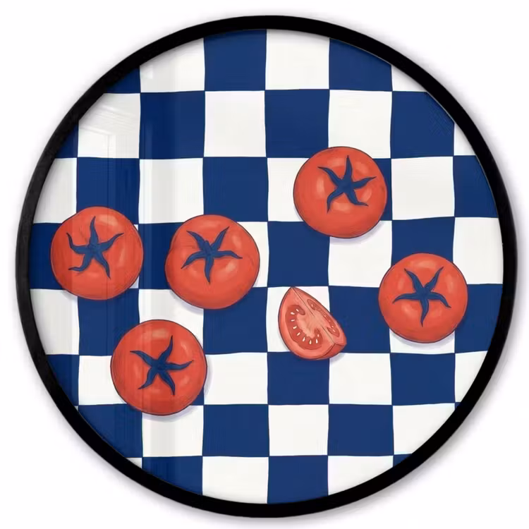 Eten - Tomaten - Keuken - Illustratie - Rood-Blauw Fotolijst rond zonder passe partout klein -3d