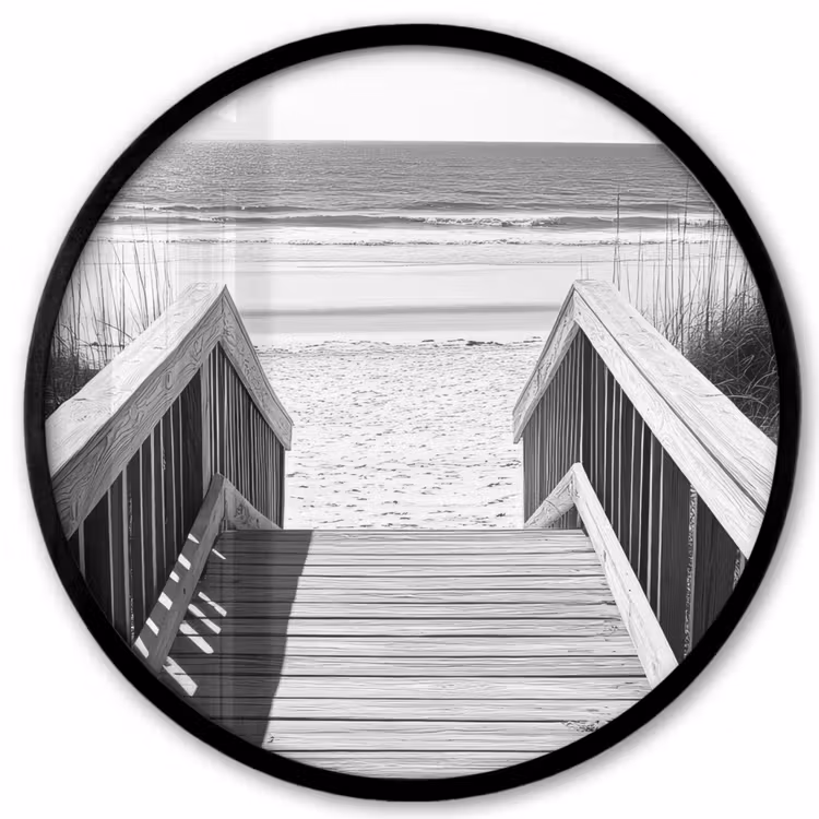 Loopbrug - Hout - Strand - Zee Fotolijst rond zonder passe partout klein -3d