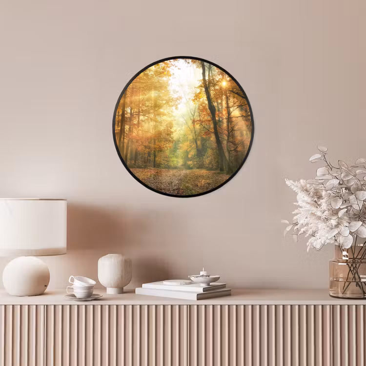 Bos - Herfst - Zon - Landschap - Natuur - Bomen - Bladeren Fotolijst rond zonder passe partout klein -sfeer3