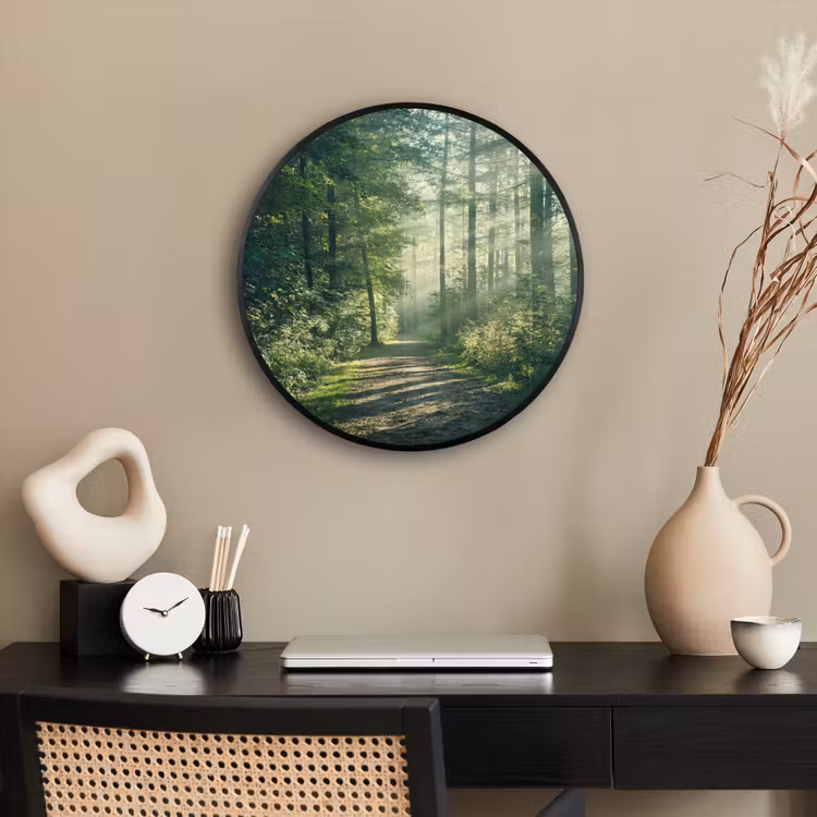 Bos - Pad - Zon - Bomen - Groen - Natuur Fotolijst rond zonder passe partout klein -sfeer1