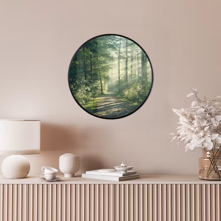 Bos - Pad - Zon - Bomen - Groen - Natuur Fotolijst rond zonder passe partout klein -sfeer3