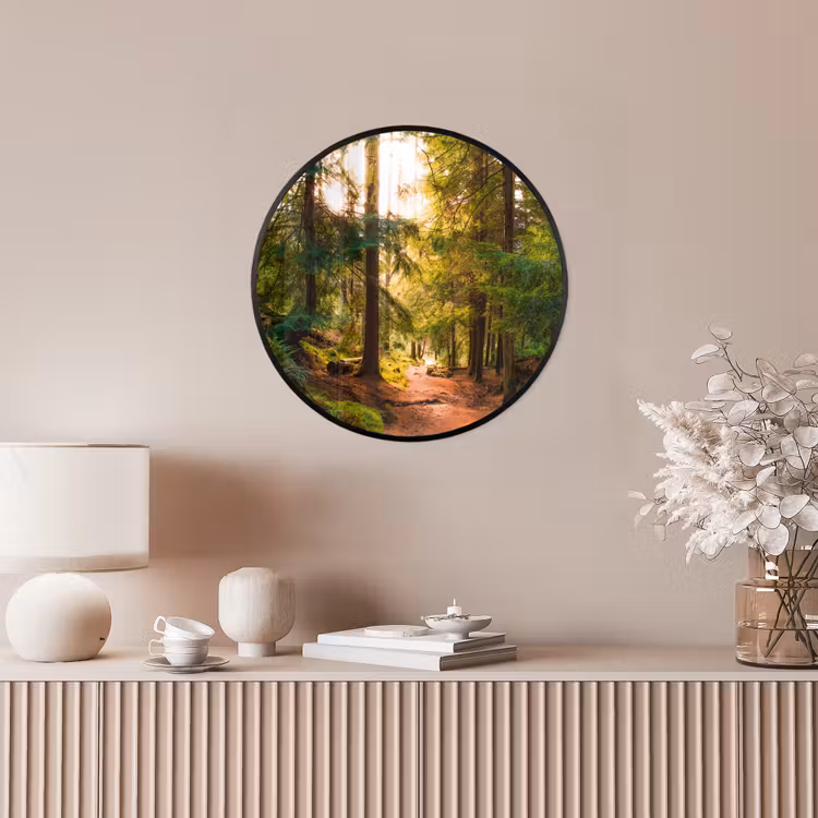 Bos - Pad - Bomen - Groen - Zon - Natuur Fotolijst rond zonder passe partout klein -sfeer3