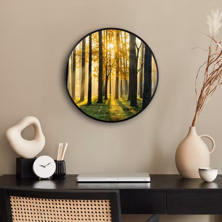 Bos - Zon - Bomen - Gras - Landschap - Natuur Fotolijst rond zonder passe partout klein -sfeer1