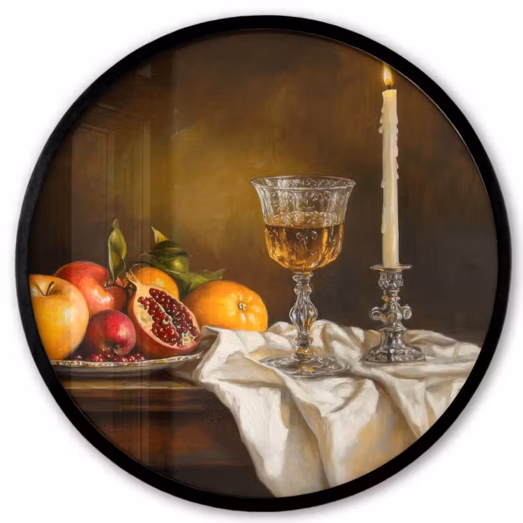 Fruit - Stilleven - Wijn - Kaars Fotolijst rond zonder passe partout klein -3d